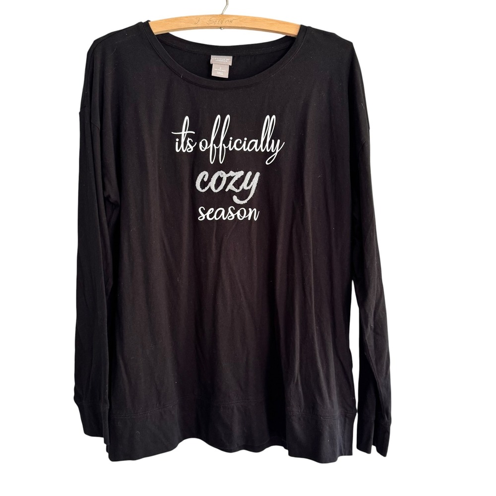 Chicos Zenergy Black Graphic Long Sleeve Tee Its Officially Cozy Season Size 2
